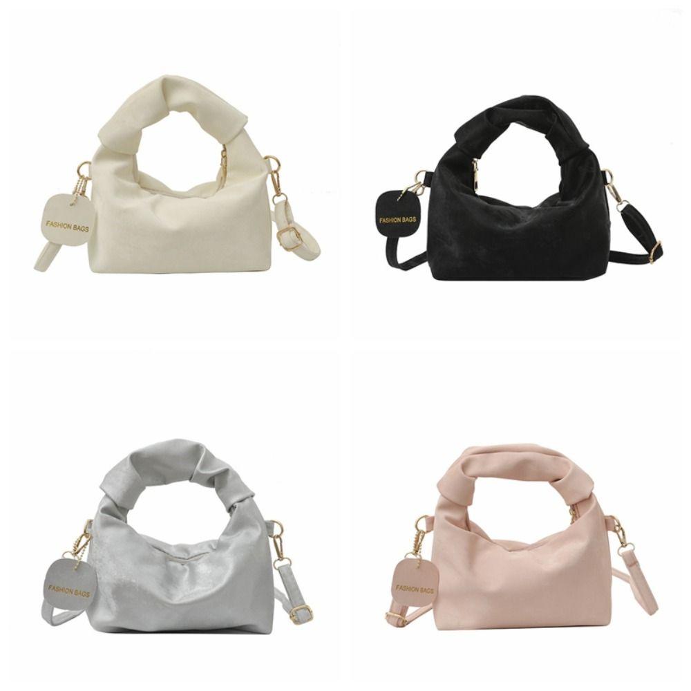 Pleated Handle Solid Color Hand Bag PU Pendant Fashion Crossbody Bags INS Shoulder Bag  Outdoor