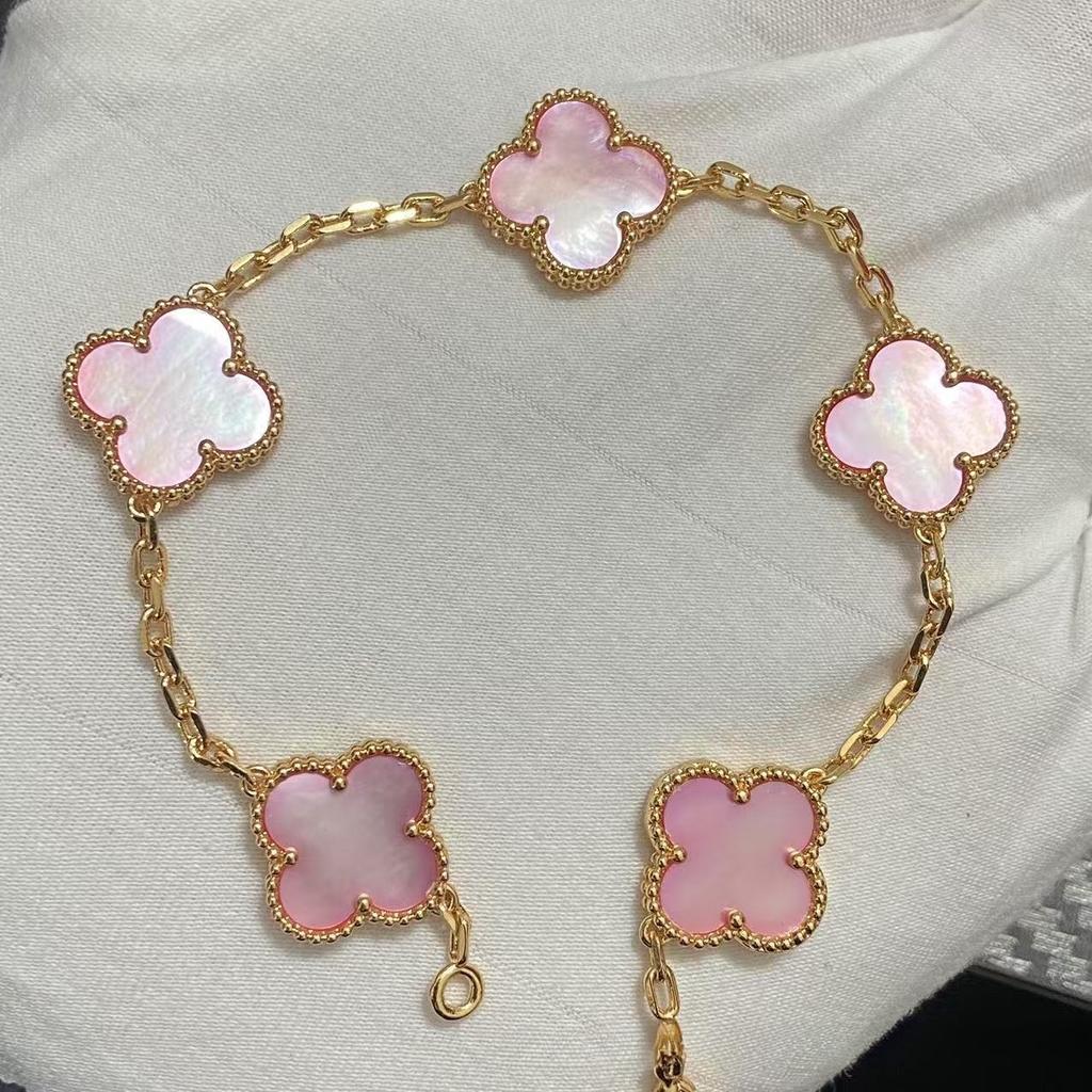 Nouă Versiune Brățară Trifoi cu Patru Foi Cinci Flori Agat Roșu Natural Sidef Alb Brățară Dama Brățară Laser