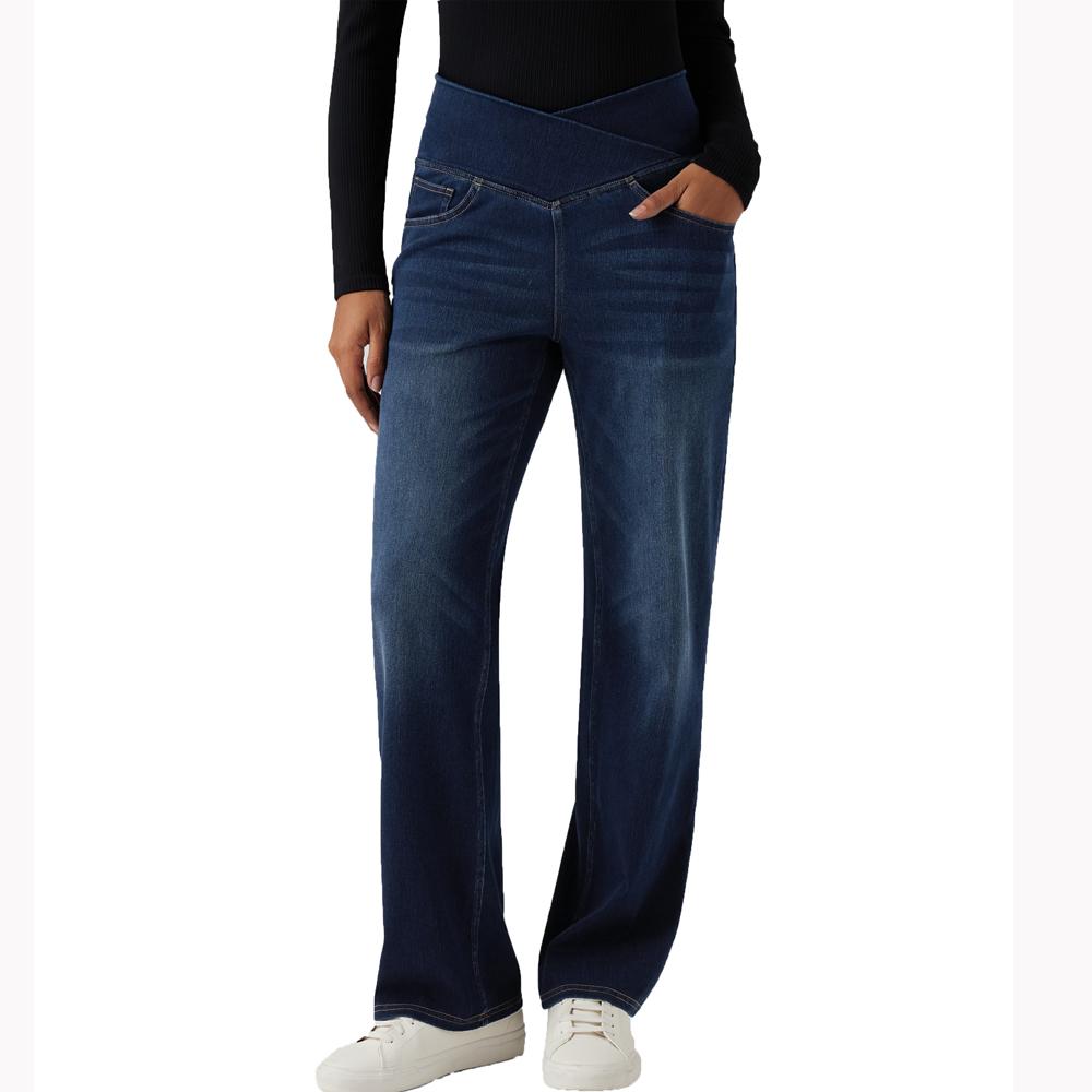 Shascullfites Blue Wash High Waist Women s Jeans Stretch Denim Jeans Soft Casual Straight Jeans Crossover Petite XS темно-синий