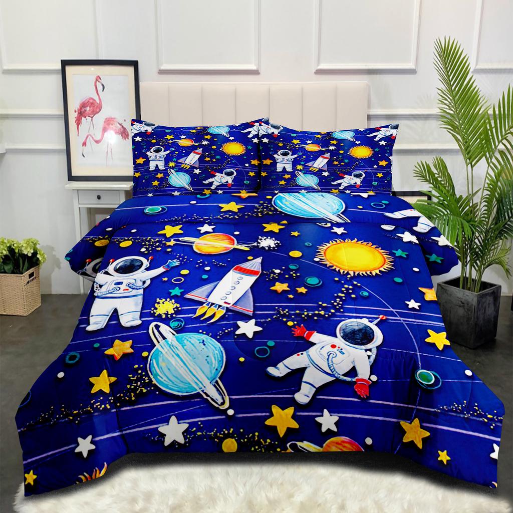 Astronaut Planet Galaxy Fat Quilt Bedding Starry Sky Home Textiles Printed Duvet Cover Three-piece Set