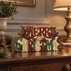 Decorative Holiday Signage Wooden Merry Christmas Sign 2D Flat Farmhouse Freestanding Table Centerpiece Small Keepsake Rustic Tiered Tray Decoration