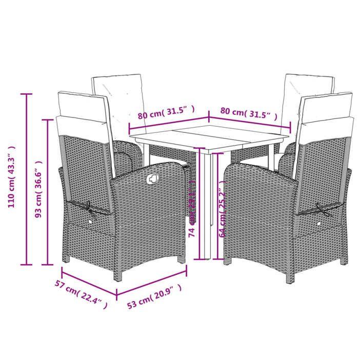 VidaXL Ensemble à Manger de Jardin avec Coussins 5 pcs, Table et Chaises avec Dossier Réglable, Meubles d'Extérieur Patio 3212381