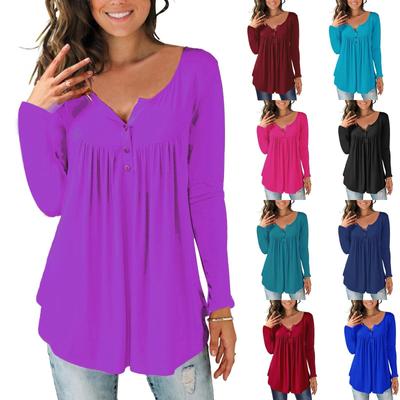 Γυναικείο Casual Φαρδύ Μονόχρωμο Μακρυμάνικο Φαρδύ Πλισέ Τοπ με Κουμπιά