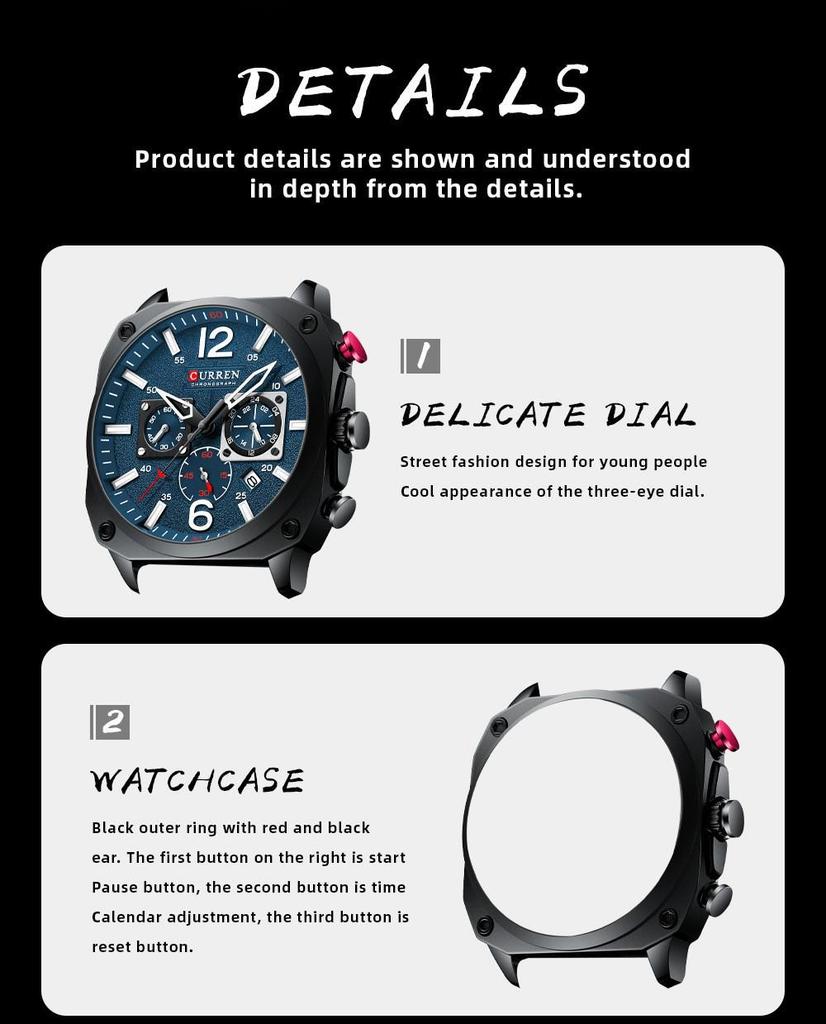 Curren 8398 Men's Multifunctional Leather Strap Calendar Watch