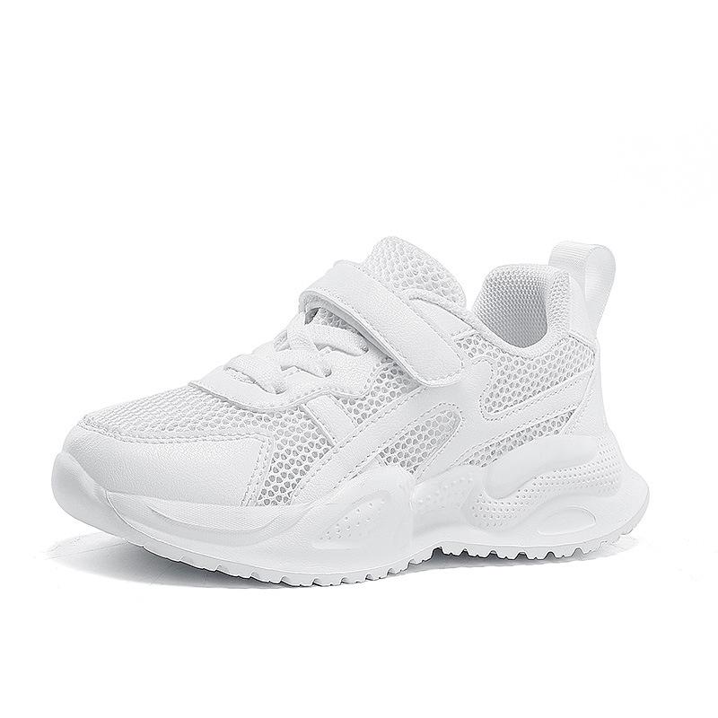 Kids' White Sports Shoes - Waterproof Leather Surface, Unisex Casual Running Sneakers