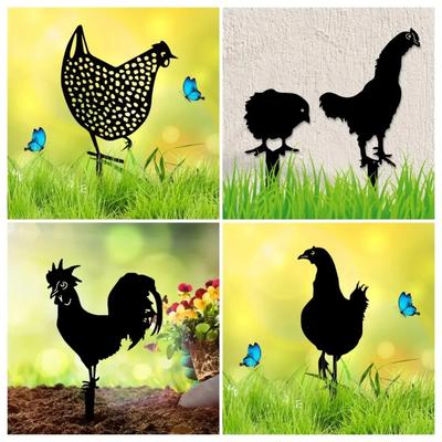 Chicken Statue Metal Crafts Garden Stake Farm Patio Lawn Decoration Animal Silhouette Insert Plaque Chicken Statue Crafts