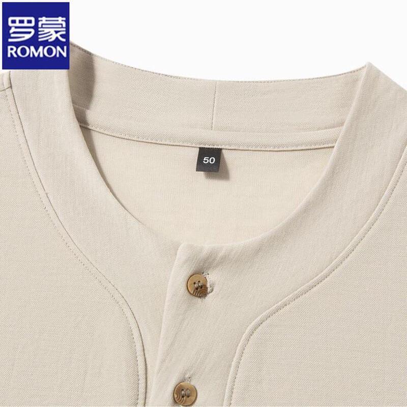 ROMON Men's Summer Linen Cotton Blend Short Sleeve T-Shirt