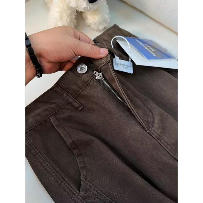 Spring and Autumn Japanese wide-leg overalls men's pleated splicing loose straight casual jeans men