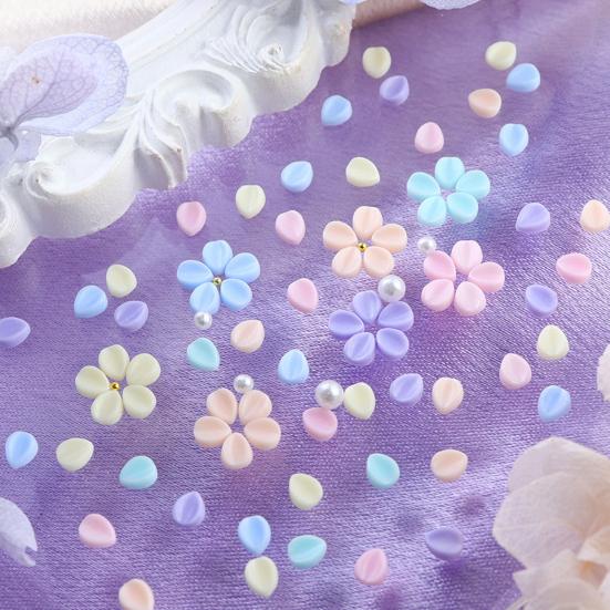 1 Set Flower Petal Nail Art Charm 3D Resin Floral Petal Golden Beads DIY