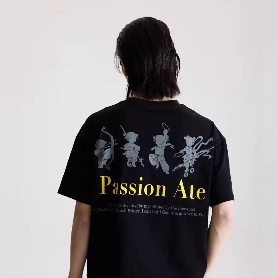 Футболка с короткими рукавами American Retro High Street, мужская футболка высокого качества Ruan Shuai Oumei, модная брендовая пара M чёрный