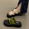 Muffin bottom set toe slippers medium heel rubber thick bottom toe one-word drag summer new