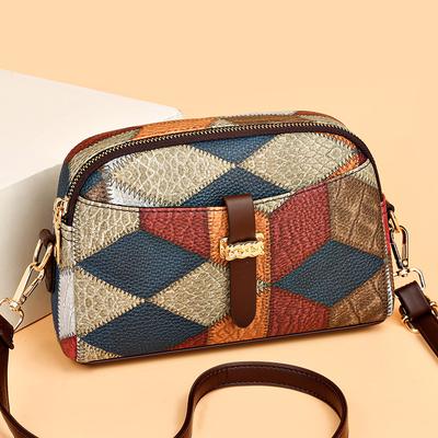 Borsa a tracolla multistrato in PU multicolore decorata, stile semplice e vintage, adatta all'uso quotidiano da parte delle donne