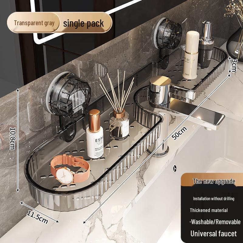 

New No-Drill Bathroom Faucet Rack: Suction Cup Toothbrush & Cosmetics Holder