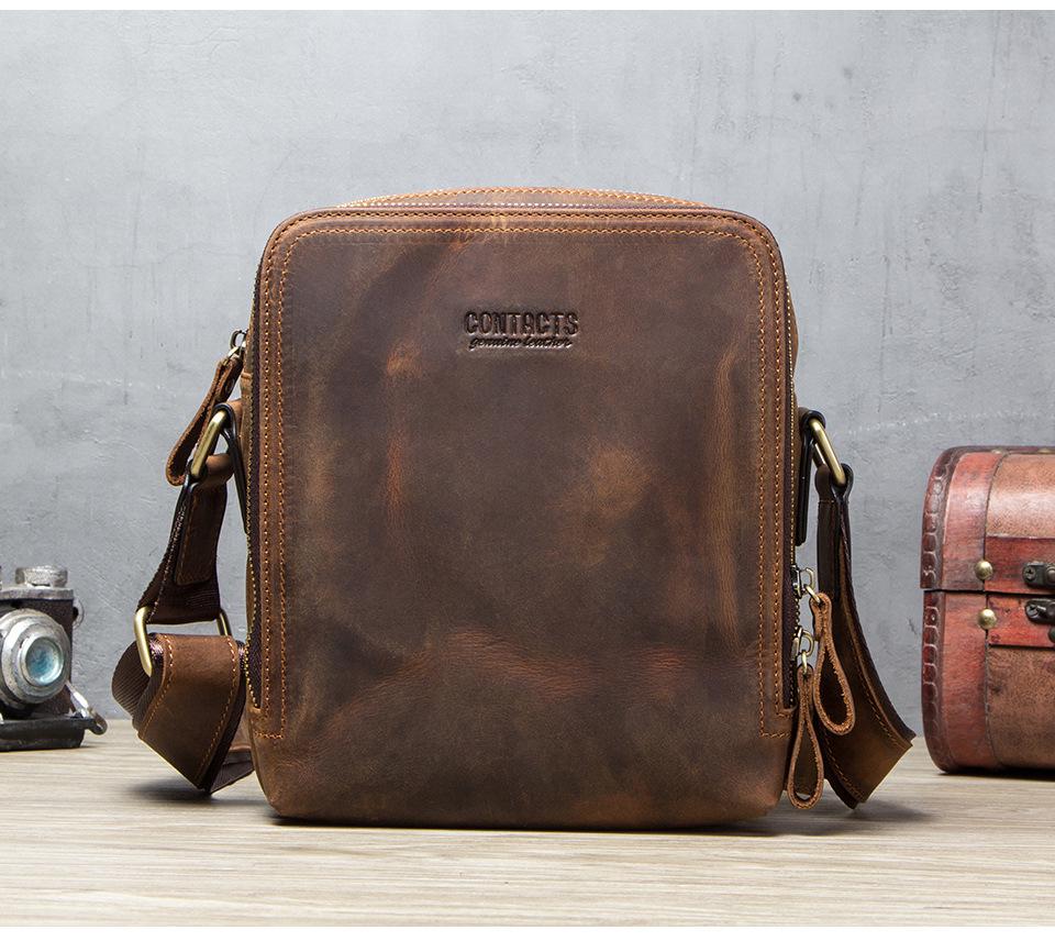 Czarny Anioł Retro Skóra Crazy Horse Męska Torba Na Ramię Crossbody