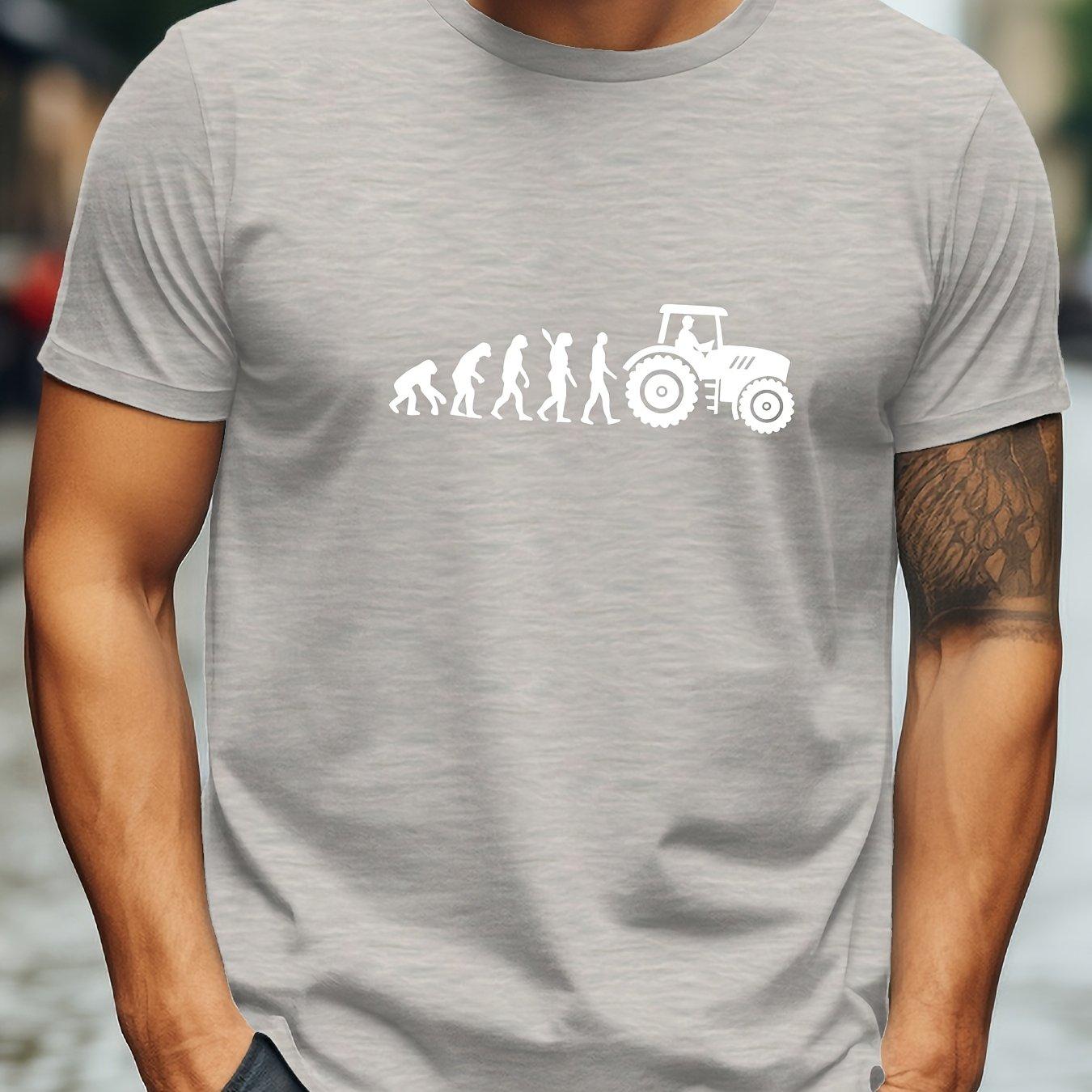 Мужская юмористическая футболка с графическим принтом «Эволюция трактора», повседневная, с круглым вырезом и коротким рукавом, с контурным принтом «Эволюция», удобная, в стиле стрит-хип-хоп. S