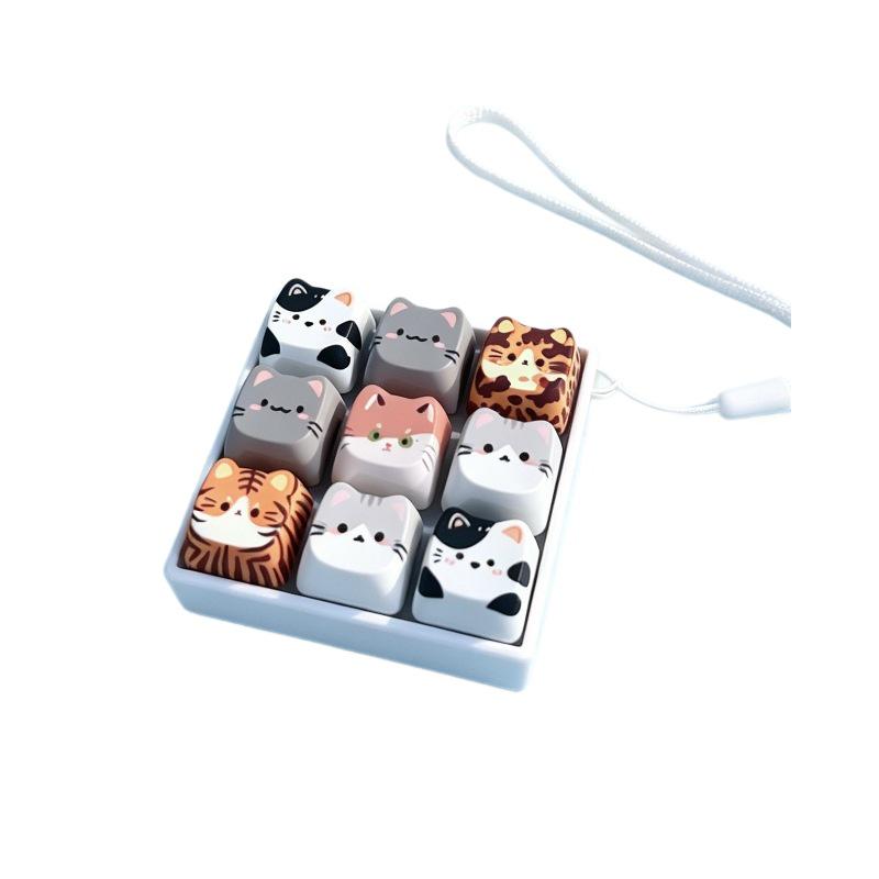 PBT Keycaps Stress Relief Cat Keychain Lanyard Toy