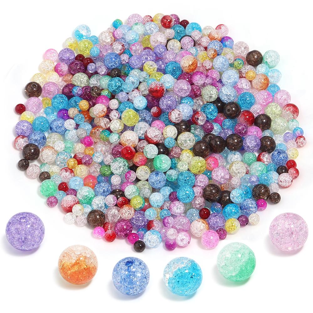 40-80pcs 6/8/10mm Crackle Crystal Beads Colorful Glass Round Loose Spacer Bead For Jewelry Making DIY Necklace Bracelet Supplies