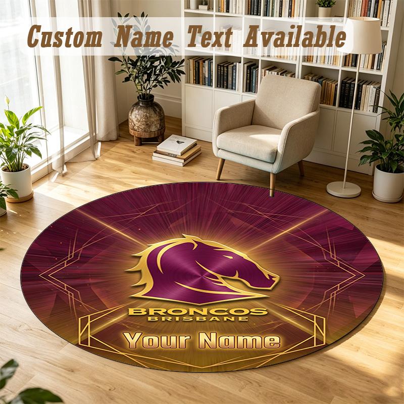 Round Rug Custom NameBrisbane Broncos Pattern Non Slip Carpet Home Floor Decor