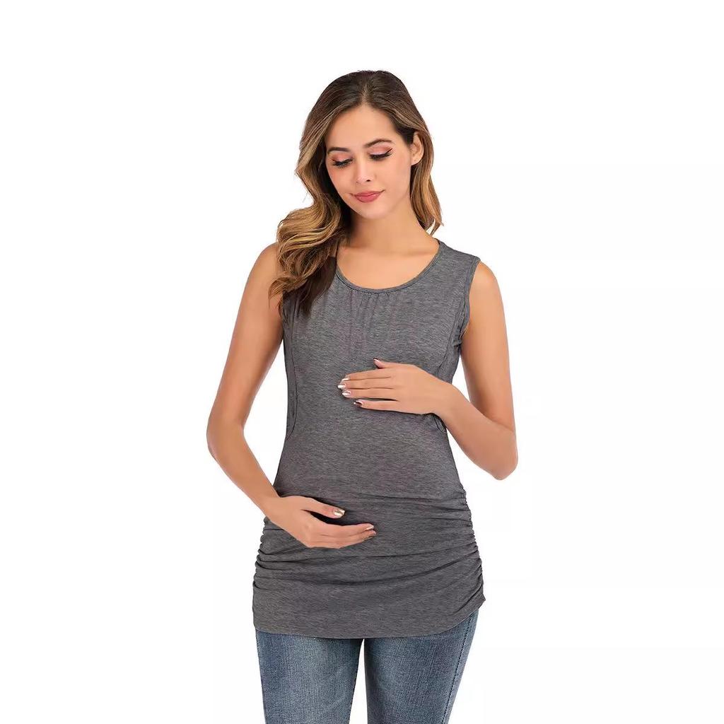 New Round Neck Solid Color Maternity Nursing Tank Top