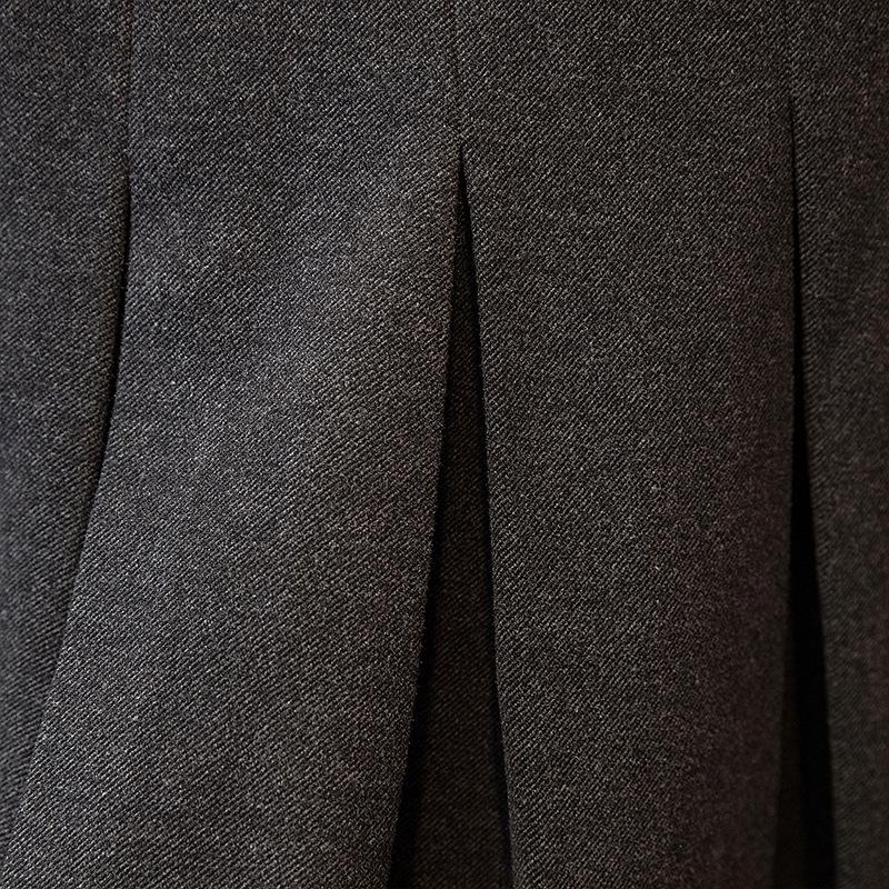 2026 Petite Plus Size Wool Pleated Midi Skirt - High Waist, Versatile School Style with Belt