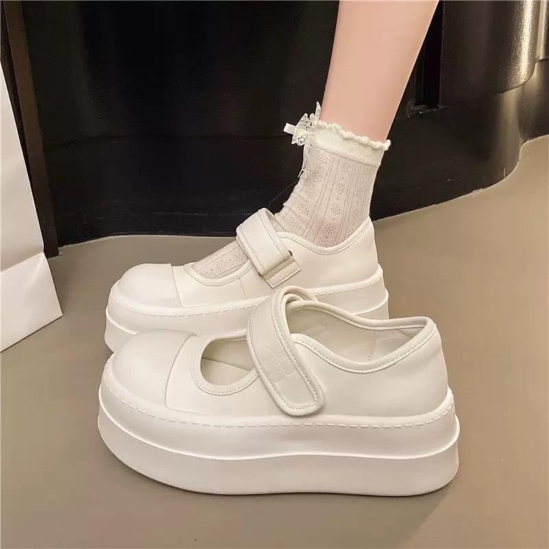Autumn Mary Jane Women's Shoes Platform Heightening Small White Shoes Breathable Hollow Shoes with Skirts Versatile Casual Lazy Shoes