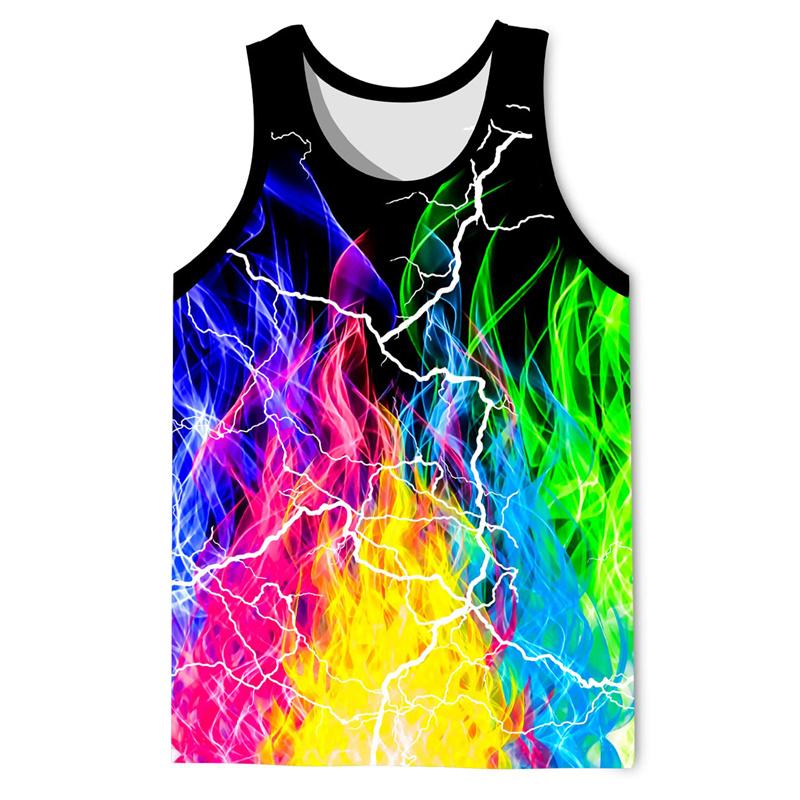 Buntes Rauch 3D-Druck Tanktop Für Männer Sommer Lässig Ärmelloses T-Shirt Bunte Grafik-Tops Street Locker Schnelltrocknendes Weste