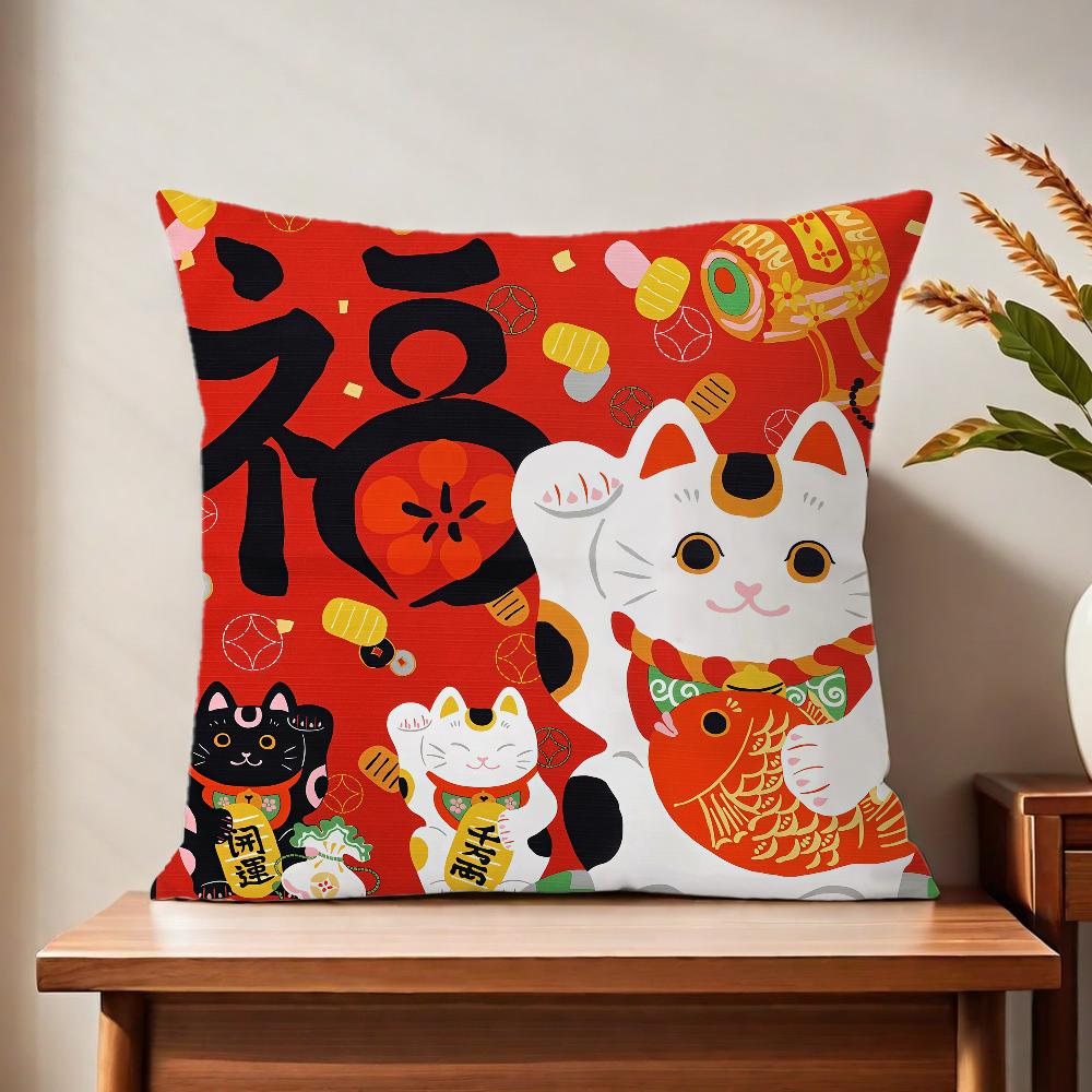 Maneki Neko Rich Luck Money Cat cushion cover Printed Pillow Unique Home Decor Sofa cushion cover home decoration