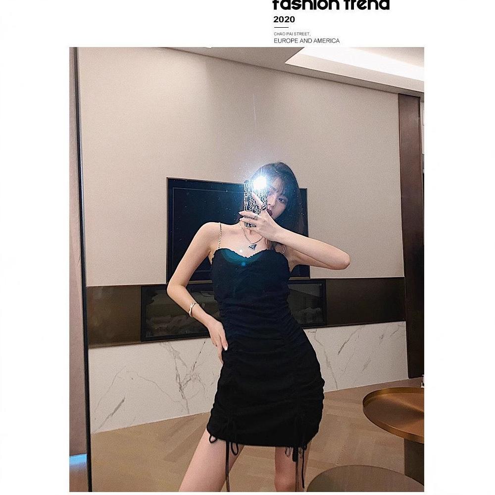 Dark Non-black Tube Top Suspender Dress Women's New Summer Tight Hip Skirt Drawstring Pleated Sexy Scheming Skirt