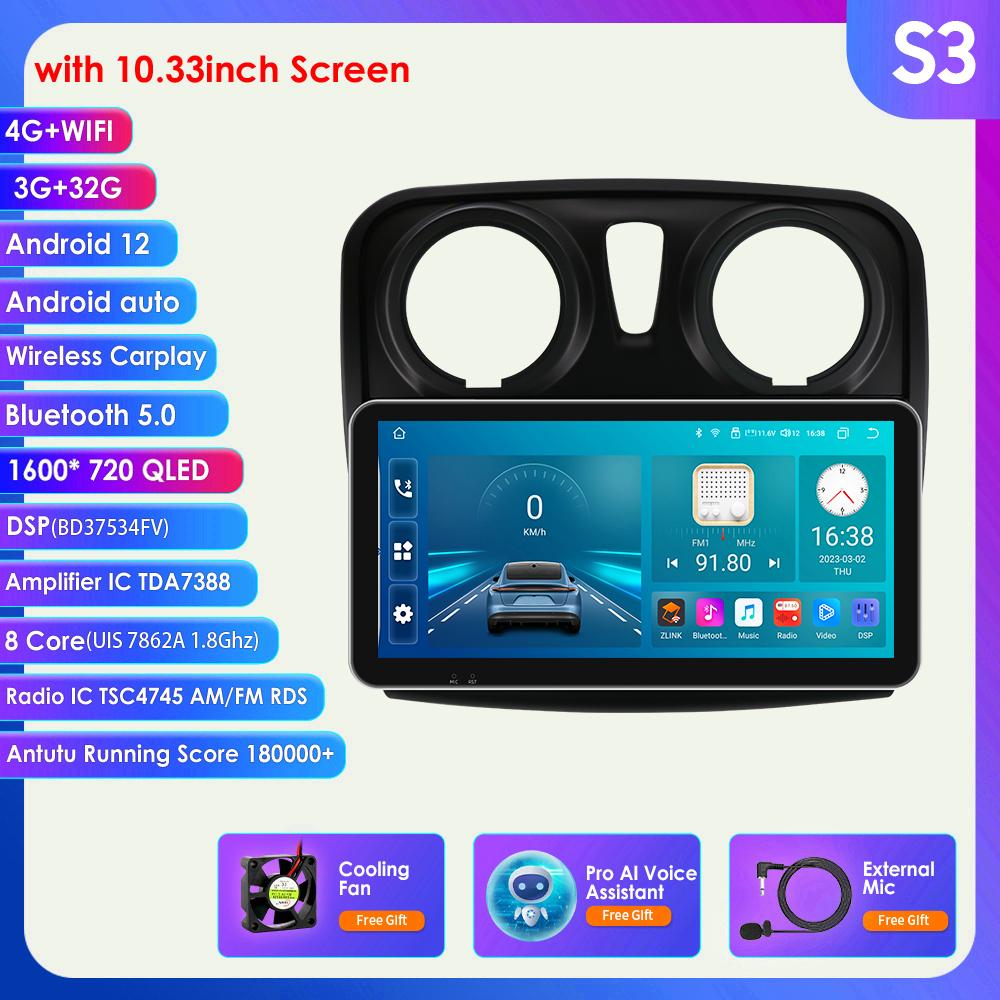 

2din Android Авторадио для Renault Logan 2 2012-2019 Sandero 2 Автомобильный радиоприемник Мультимедийный видеоплеер GPS Navi Головное устройство Carplay 4G Интеллектуальный экран S3 8Core 3G 32G AI-3