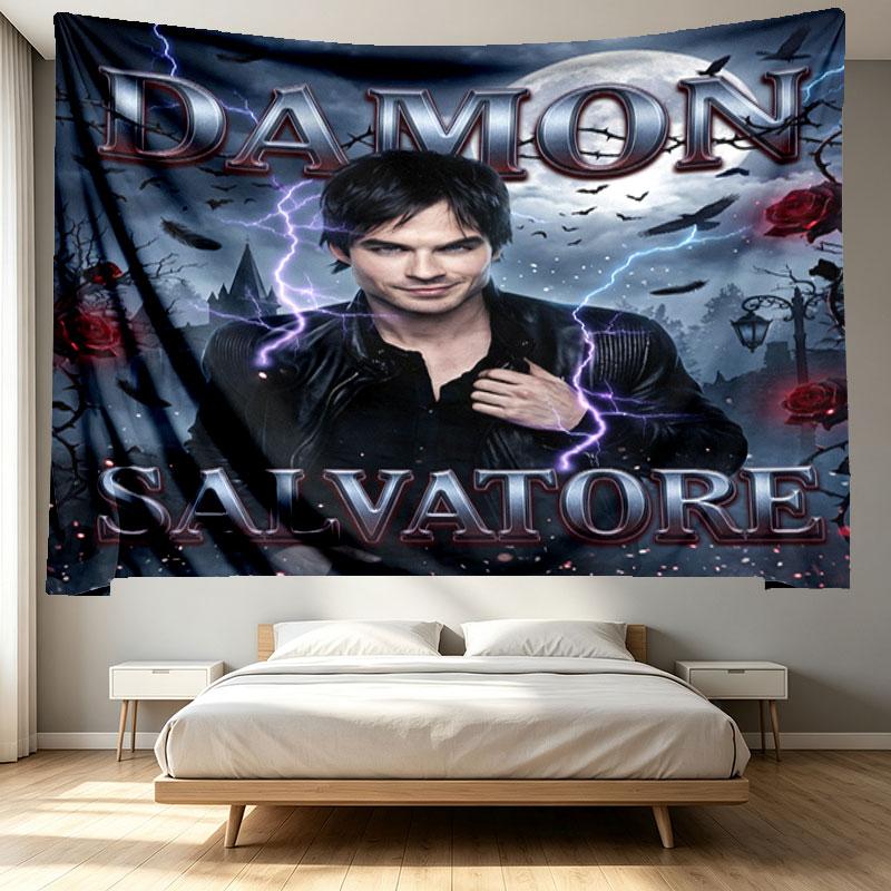 Damon Salvatore Print Tapestry - Portable Wall Decor Cloth, for Home, Dorm, Travel, Bedroom, Living Room - Ideal Birthday Housewarming Gift