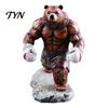 Fitness Bear Statue Resin Boxing Figurine, Muscle for Desk Decor, Realistic Brown White Sculpture Office and Home