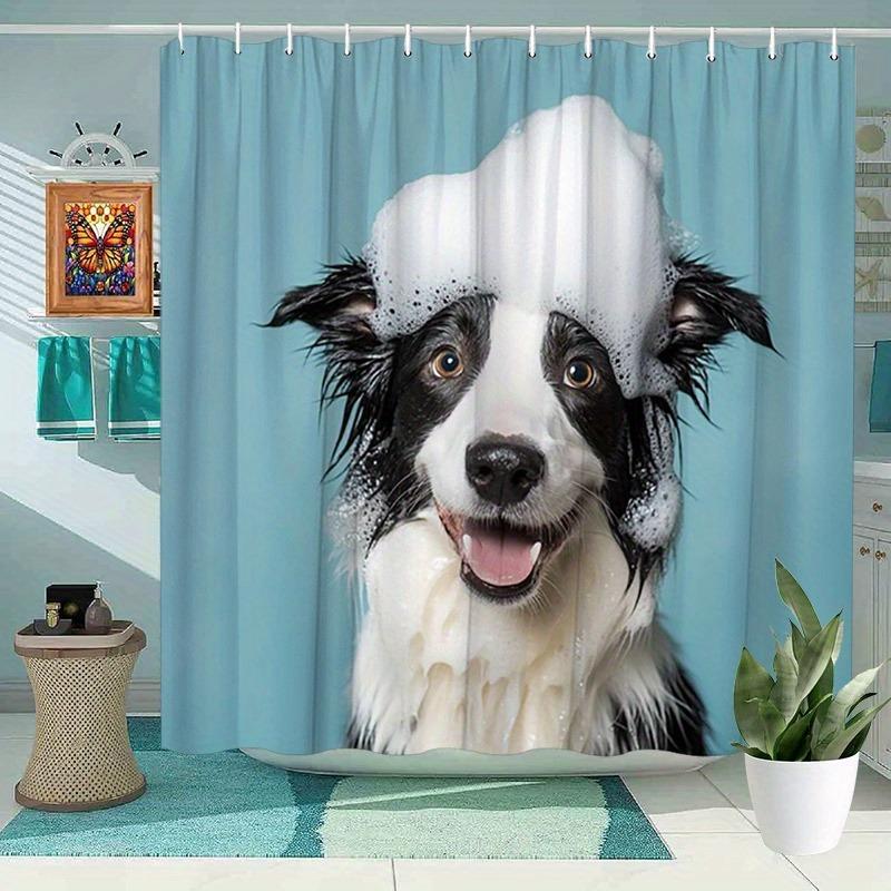 Dunika Chen Border Collie Bubble Bath Shower Curtain Washable Dirt-Resistant Shower Head Waterproof Polyester Bath Curtain For Home Decor