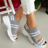 2 New Knitted Sandals Women's Summer Flat-bottomed Versatile Comfortable Elastic Thick-soled Sports Fish Mouth Shoes