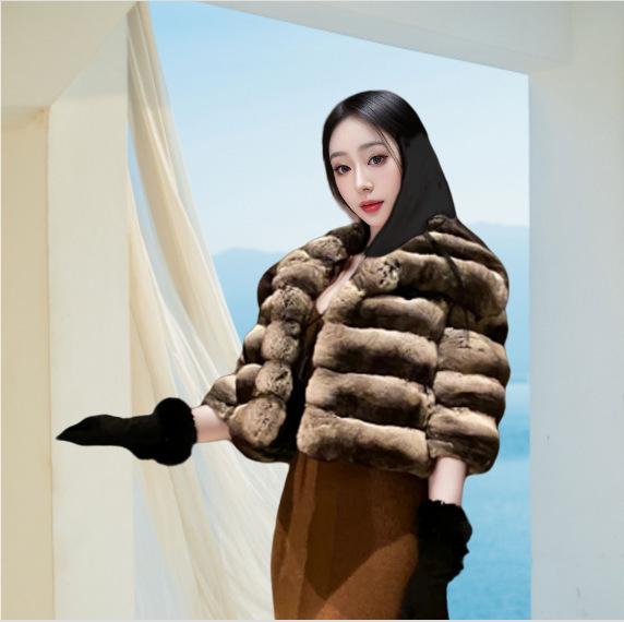 

Зимнее новое пальто из искусственного меха, имитация меха кролика рекс, воротник из шиншиллы, короткое женское утолщенное пальто S 80-50kg