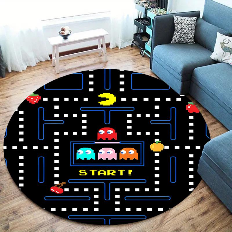 Pac-Man Round Area Rug,Carpet Rug for Living Room Bedroom Sofa Playroom Decor,Non-slip Floor Mat