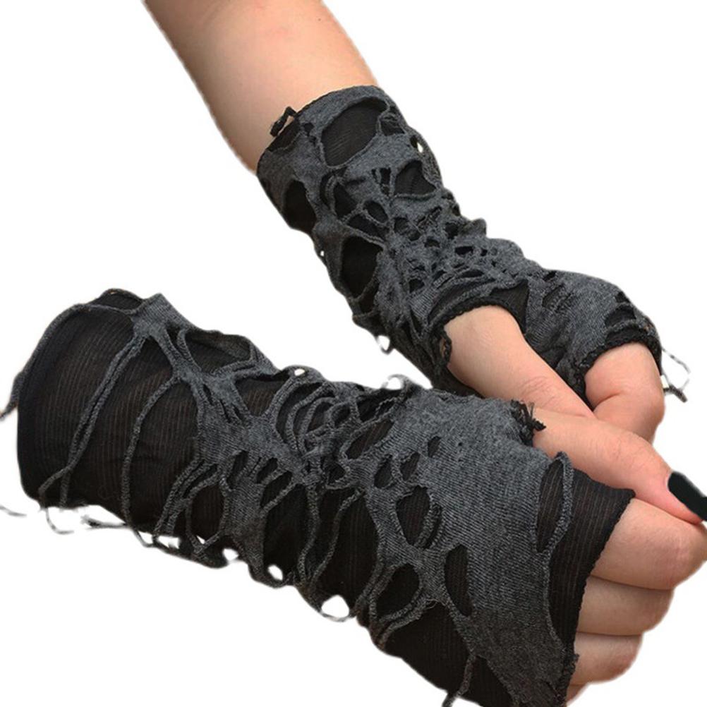 Luvas Sem Dedos Steampunk de Halloween para Homens e Mulheres Aquecedores de Braço Góticos Luvas Rasgadas para Cosplay Fantasia