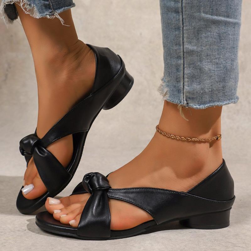 Vintage Open Toe Round Toe Crossover with Wedge Heel Roman Sandals Simple Temperament Versatile Slip Sandals Women