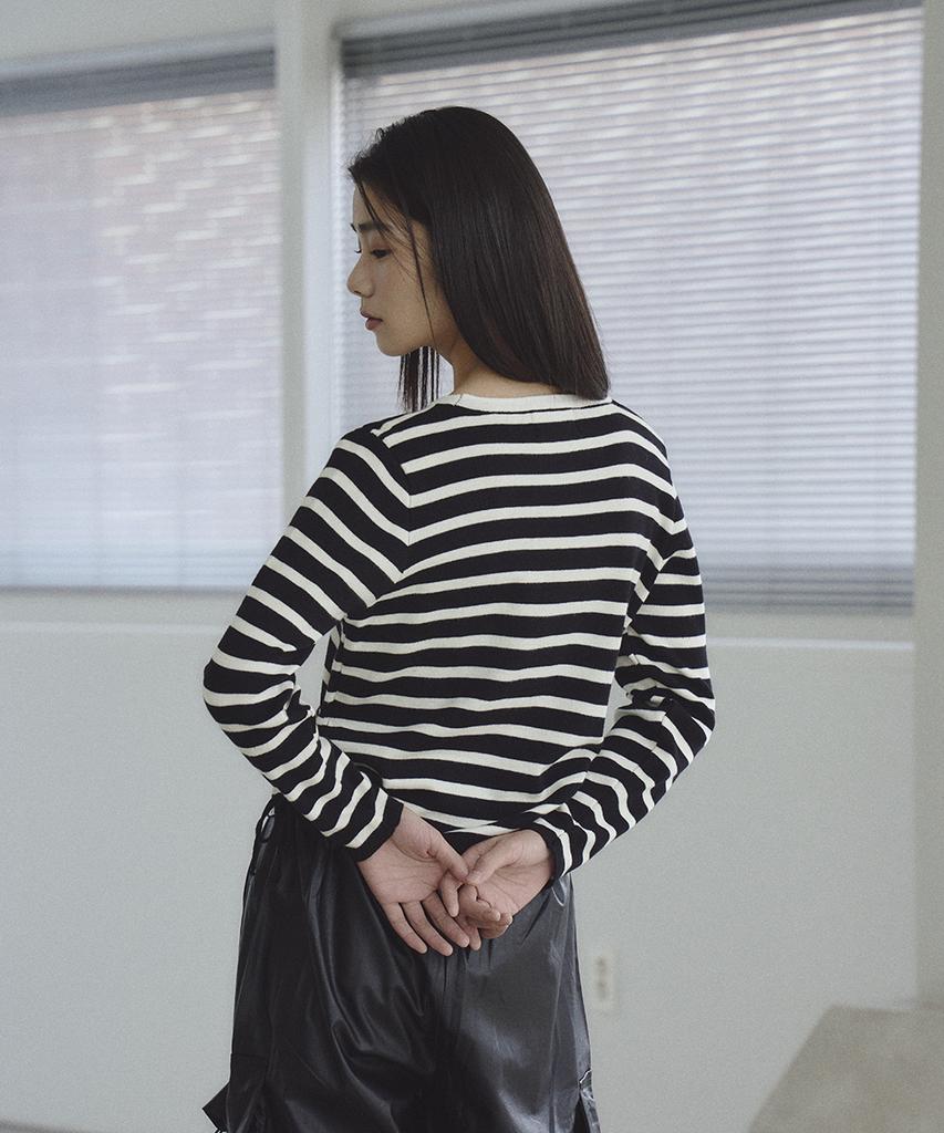 THE GREEN LAB Striped Shirred Knit [Black]