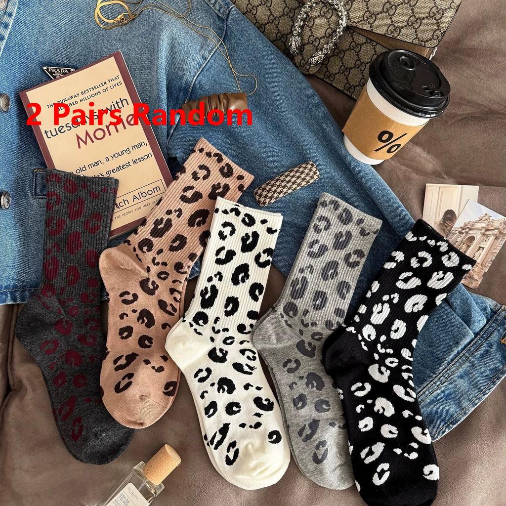 Women's Leopard Print Socks Mid-Tube Socks New High Waist Pile Socks Fashion Mid-Length Socks Women's Stockings