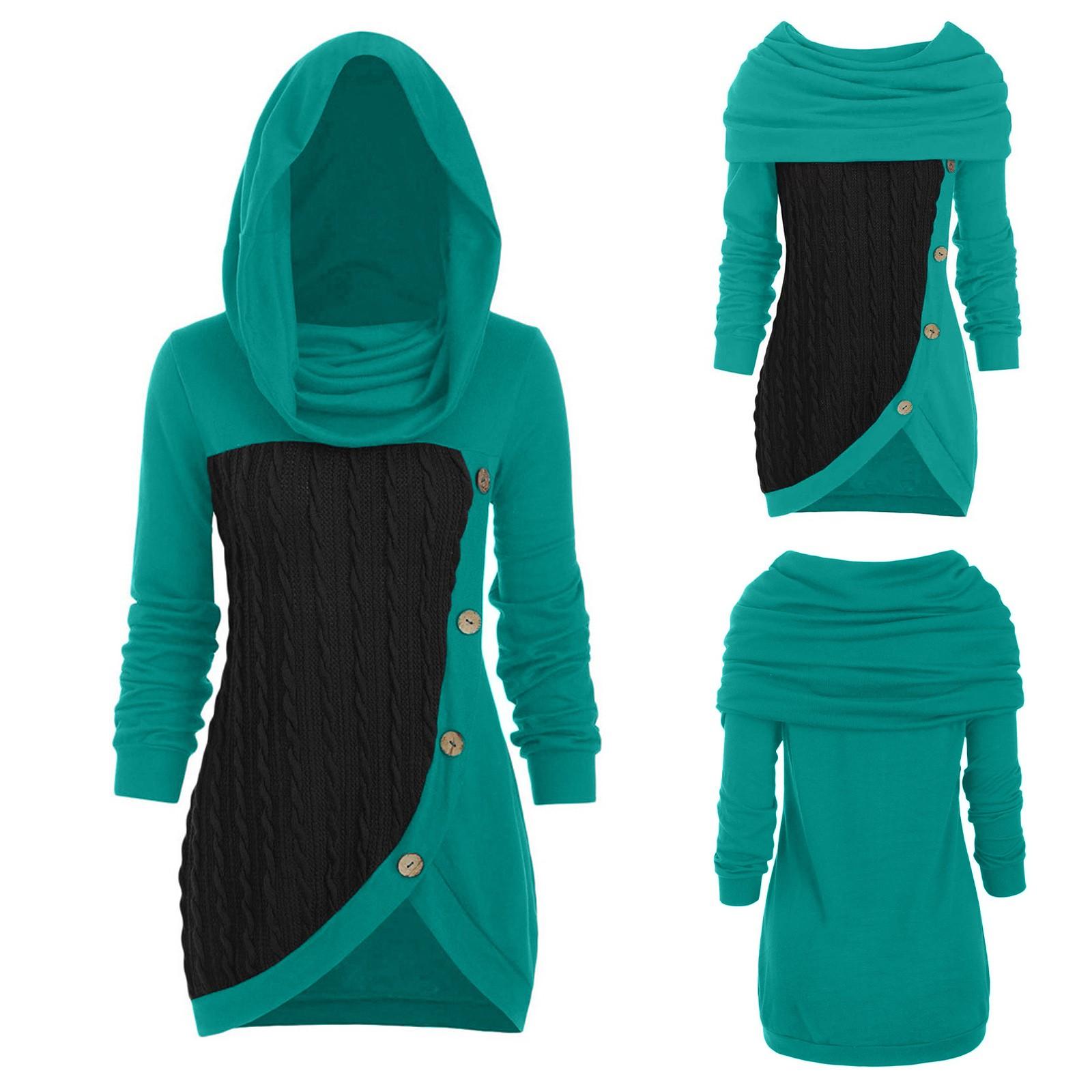 

Plus Size Women O-Neck Long Sleeve Solid Botton Pachwork Asymmetric Tops Sweater S