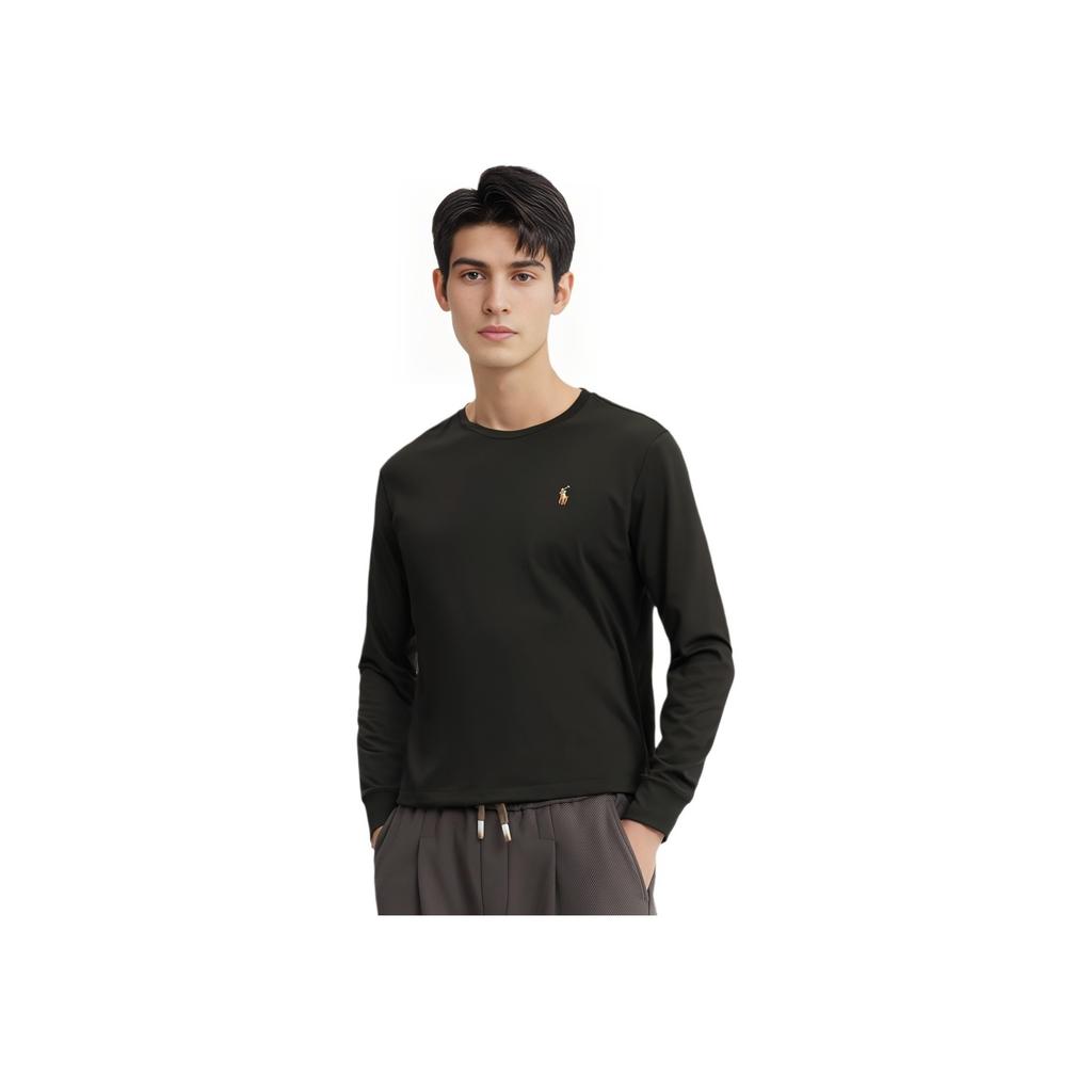 Polo Ralph Lauren FW21 Tričko s dlouhým rukávem s vyšívaným logem Pánské topy Černá 710760121-001