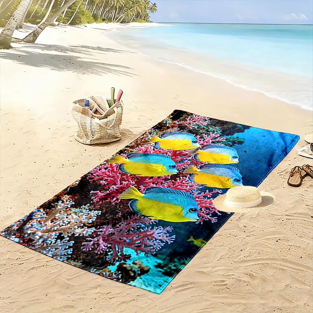 Colorful Tropical Fish and Coral Reef Design Beach towel quick-drying for travel outdoor sports jogging beach and swimming