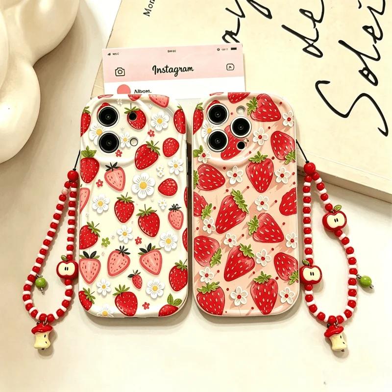 Strawberry With Apple Chain Case For Motorola EDGE 50 FUSION Ultra G05 G22 G84 G34 E22 G14 G35 G52 G54 G75 G60 G30 G15 G53 G24