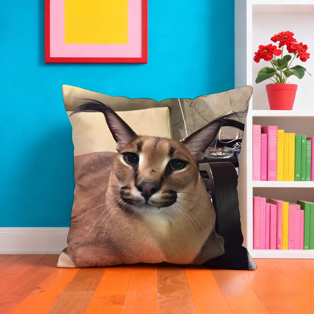 Floppa Cat Meme Cushion Cover Plush Fabric Soft Double-Sided Printed Sofa Warm Winter Home Gift Pillow Case