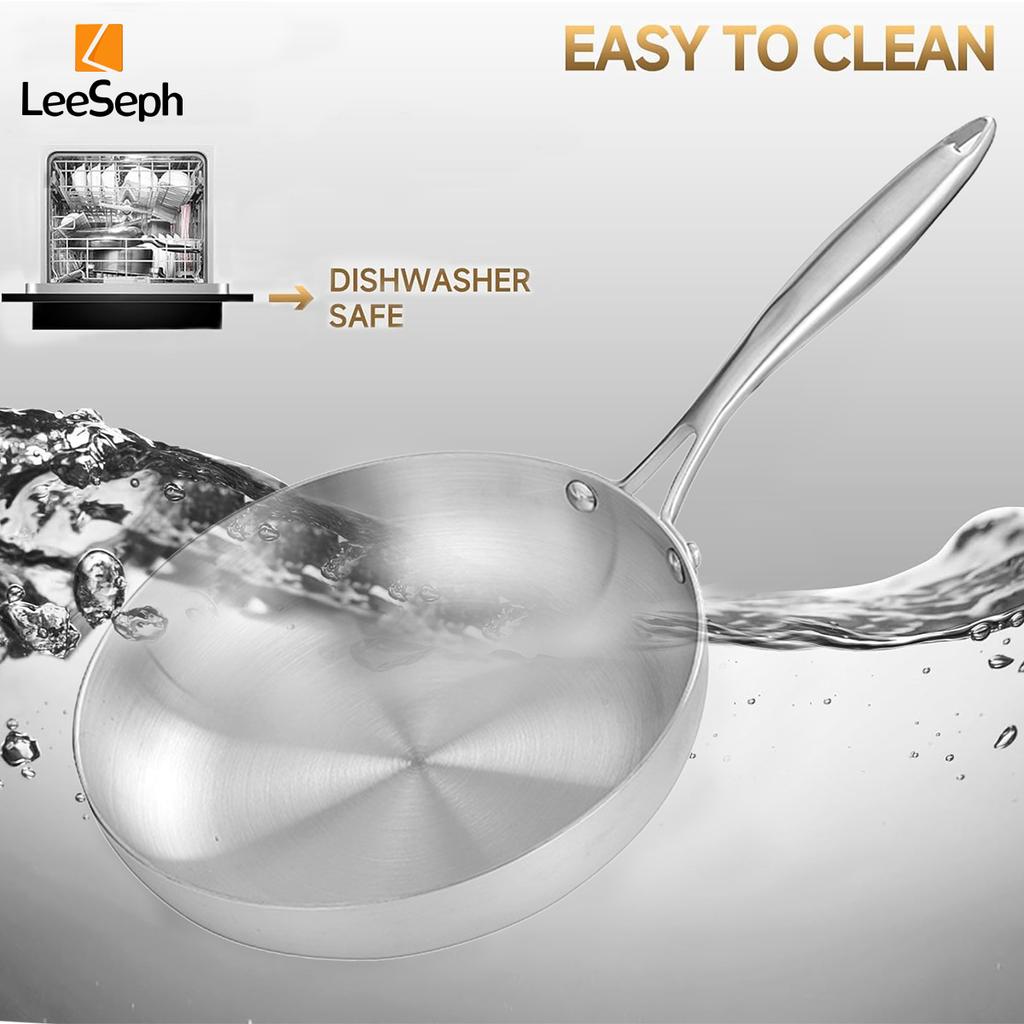 Leeseph Tri-ply Stainless Steel Frying Pan, Multipurpose Fry Pan, Cooking Skillet with Stainless Steel Handles, Kitchen Cookware