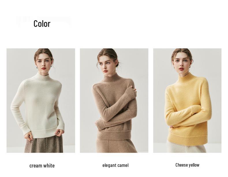 2026 Autumn/Winter Women's Cashmere High Neck Saddle Shoulder Knit Sweater