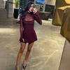European & American Women's Mesh Spliced Long Sleeve Slimming Dress