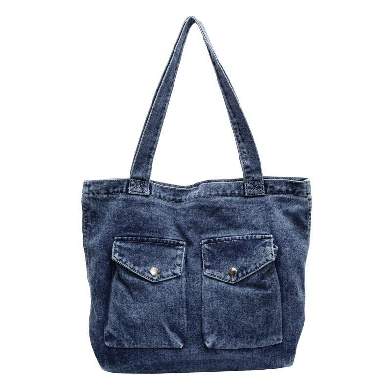 New Retro Literary Denim Bag Women's Large-capacity Lightweight Tote Bag Student Class Back