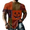 Loose Fit Casual Short Sleeve T Shirt Halloween Patchwork Stitch Print Top for Men and Women Unisex Comfortable Everyday Wear