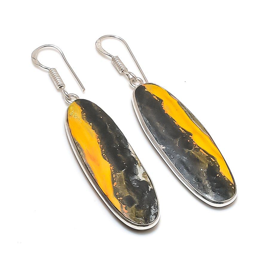 

Natural Bumble Bee Jasper 925 Sterling Silver Jewelry Earring 2.32 R5Y78